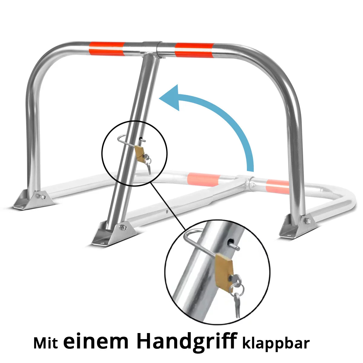 STAHLWERK Umlegbarer Parkbügel | klappbare Parkplatzsperre aus verzinktem Stahl | Parkplatzbügel in Signalfarbe zur Sicherung von Parkplätzen, Einfahrten, Ladezonen