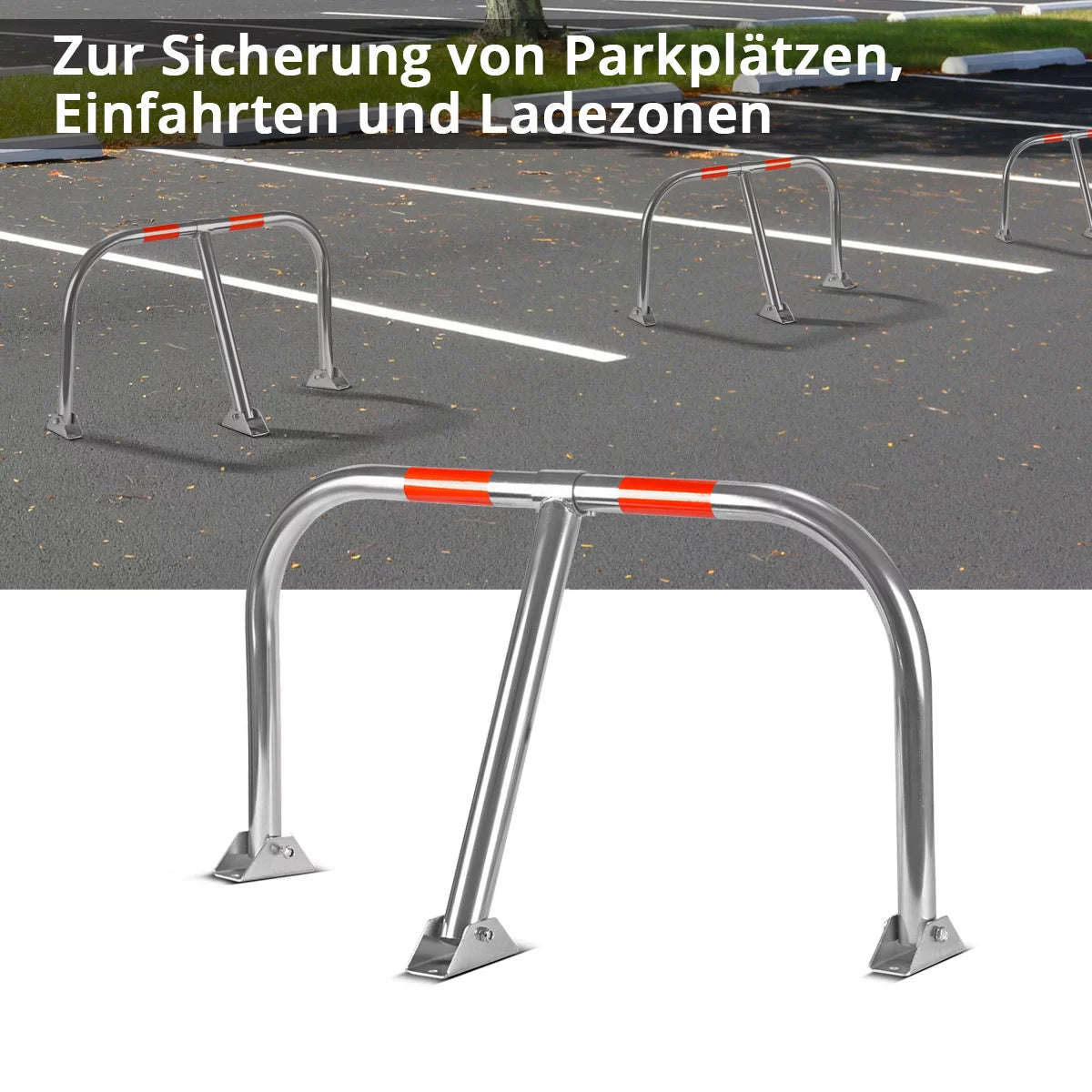 STAHLWERK Umlegbarer Parkbügel | klappbare Parkplatzsperre aus verzinktem Stahl | Parkplatzbügel in Signalfarbe zur Sicherung von Parkplätzen, Einfahrten, Ladezonen