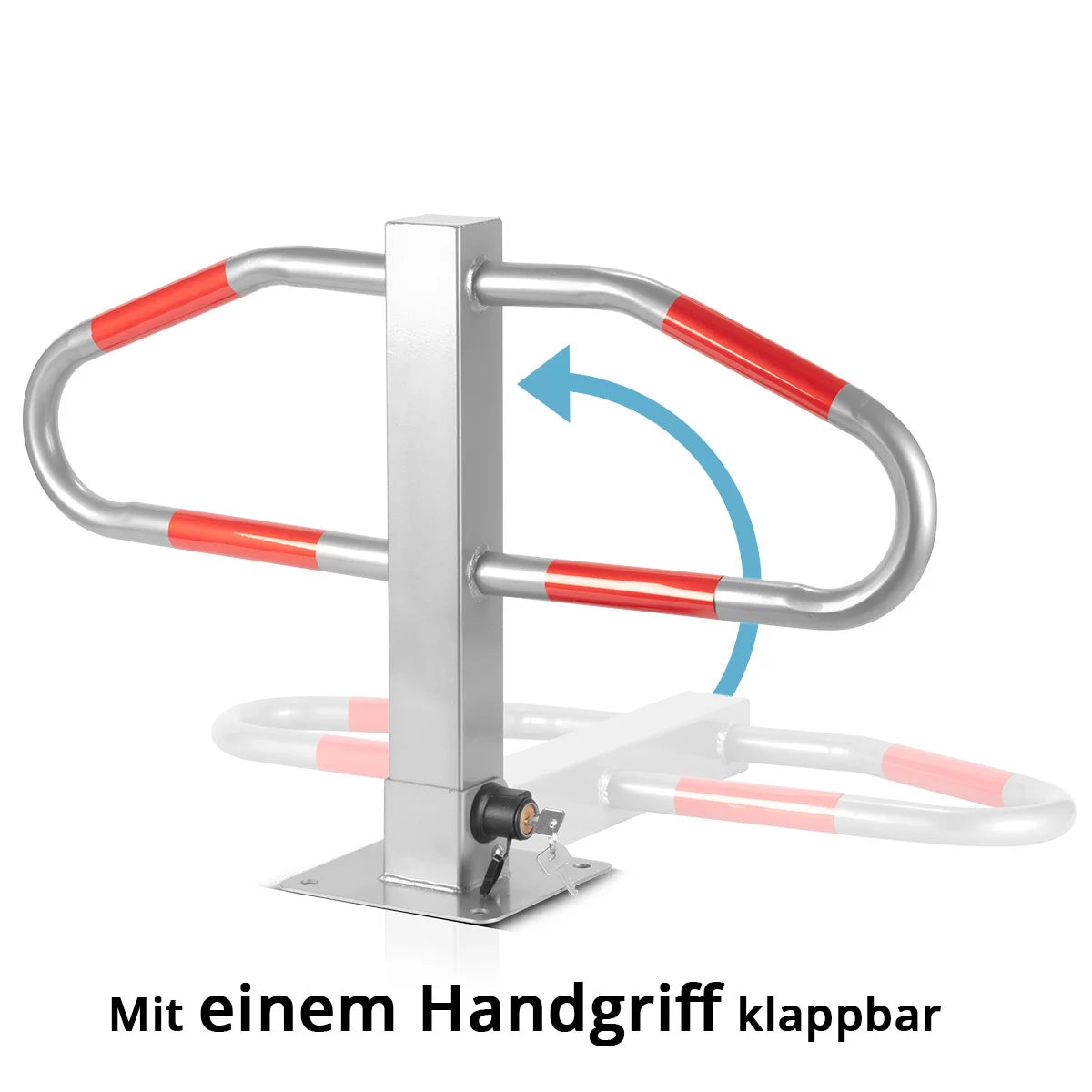 STAHLWERK Parkplatzsperre umlegbar | Parkplatzbügel klappbar | Parksperre mit robuster Stahlkonstruktion und Signalstreifen | Sperrbügel zur Sicherung von Parkplätzen, Einfahrten und Ladezonen