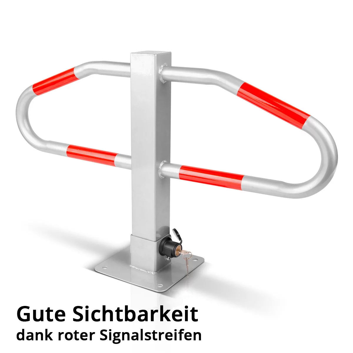 STAHLWERK Parkplatzsperre umlegbar | Parkplatzbügel klappbar | Parksperre mit robuster Stahlkonstruktion und Signalstreifen | Sperrbügel zur Sicherung von Parkplätzen, Einfahrten und Ladezonen