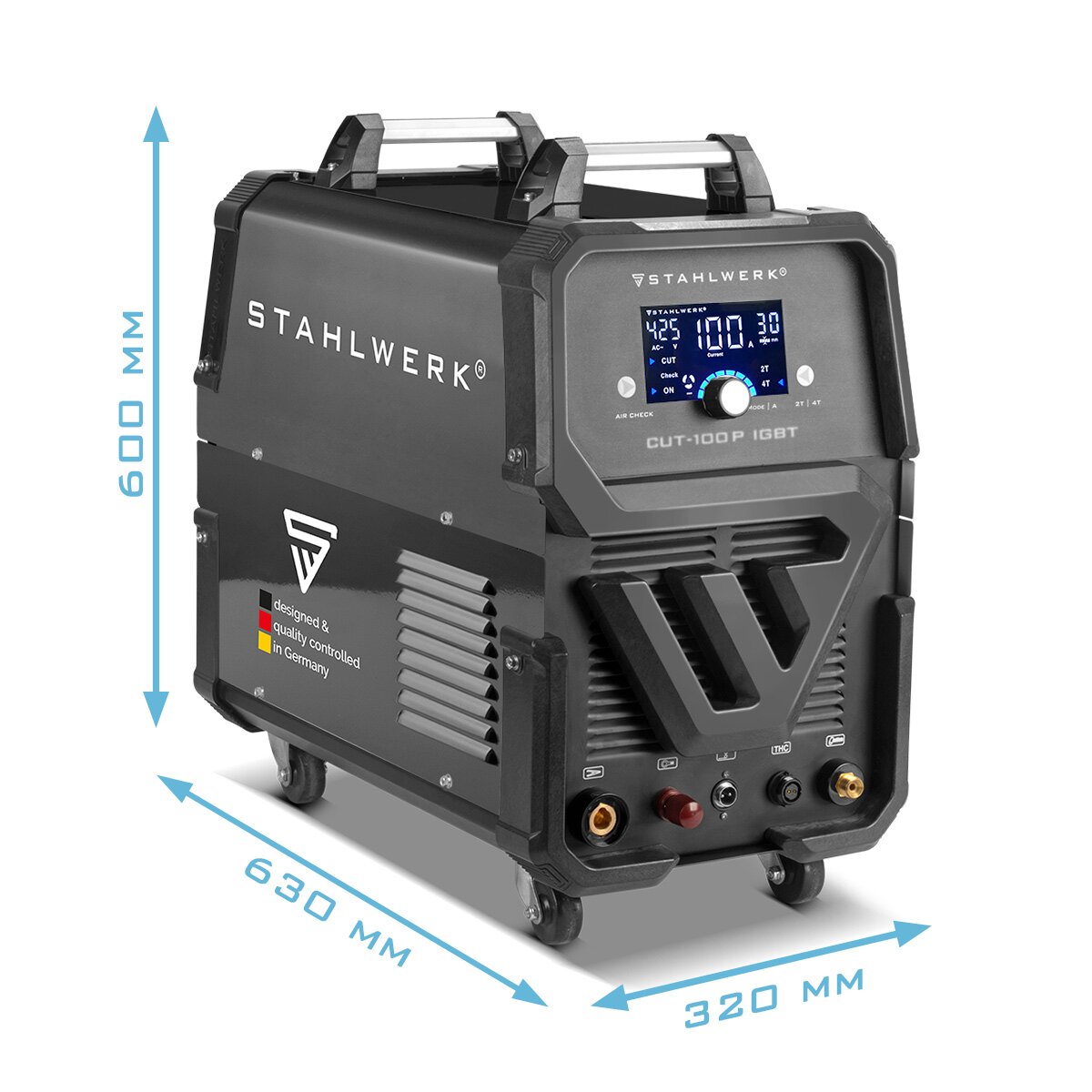 Steelworks cut 100 p igbt plasma cutter professional set 100 A, pilot ignition, adjustable air subsequent stream time, cooling & overheating protection, 7 year guarantee