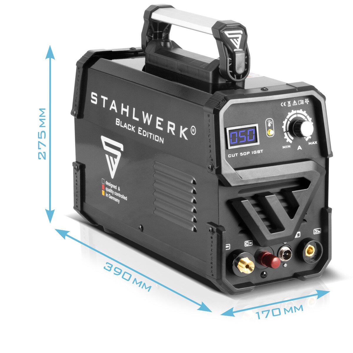 STAHLWERK Plasmaschneider CUT 50 P IGBT Vollausstattung / Plasmaschneidgerät 50 A mit Pilotzündung bis 14 mm Schneidleistung