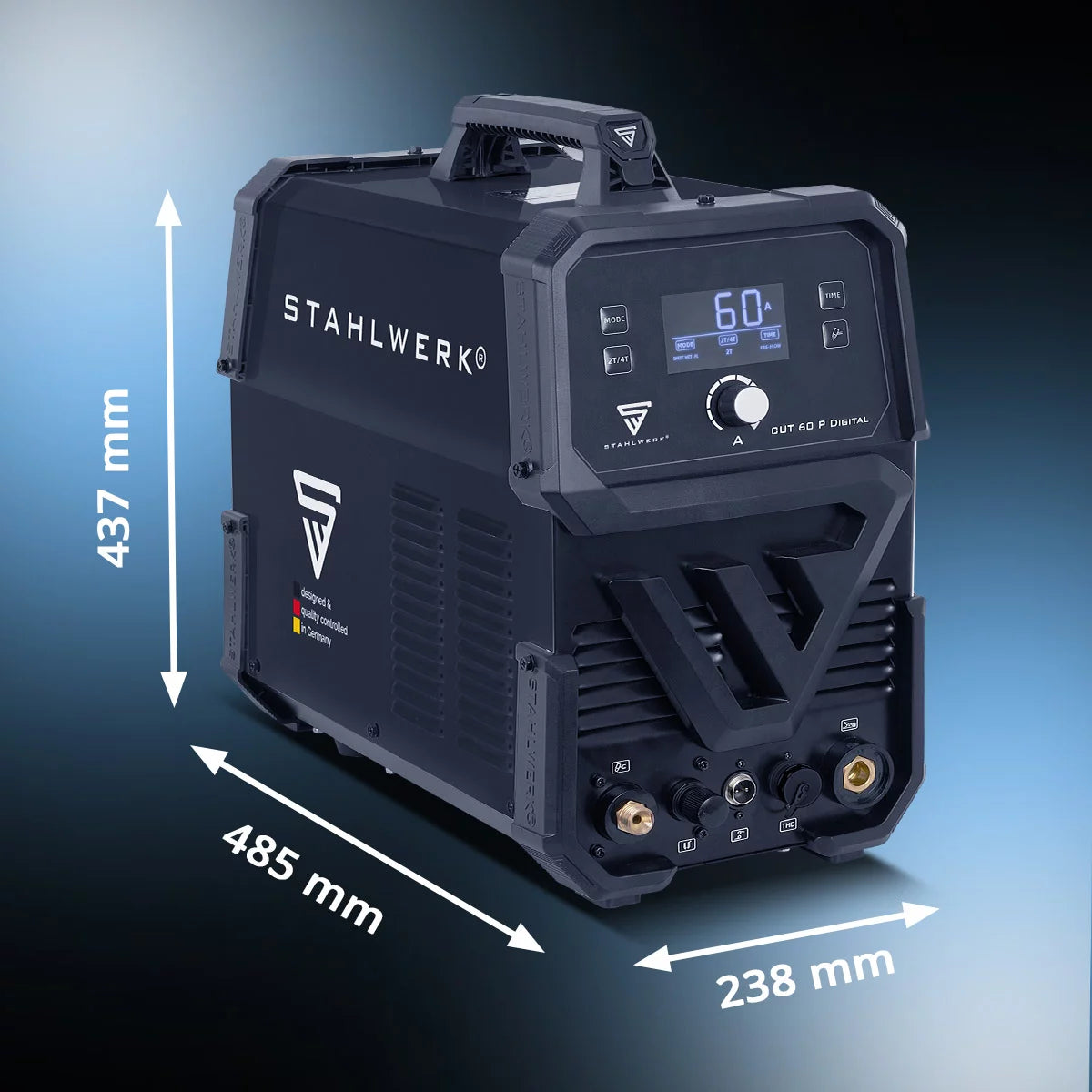STAHLWERK Plasmaschneider CUT 60 P Digital | 60 A Inverter-Plasmaschneider | HF-Pilotzündung | Digitalanzeige | THC-Schnittstelle für CNC | Schneidleistung bis 20 mm | Plasma Cutter mit 2T/4T-Funktion