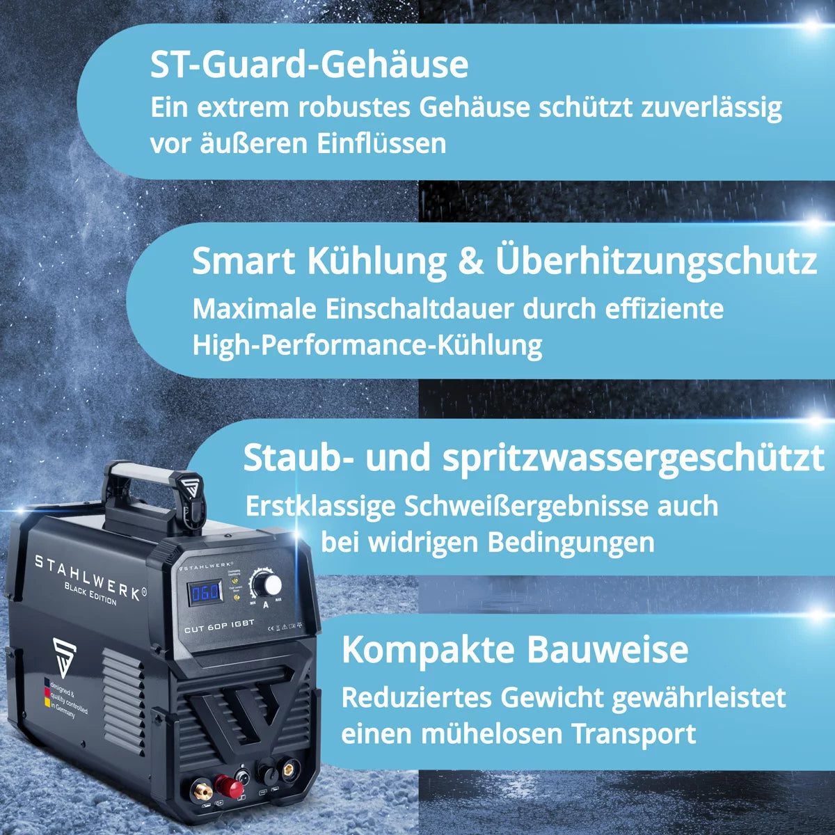 STAHLWERK CUT 60 Pilot IGBT Vollausstattung Plasmaschneider mit 60 Ampere Pilotzündung, bis 24 mm Schneidleistung, für lackierte Bleche & Flugrost