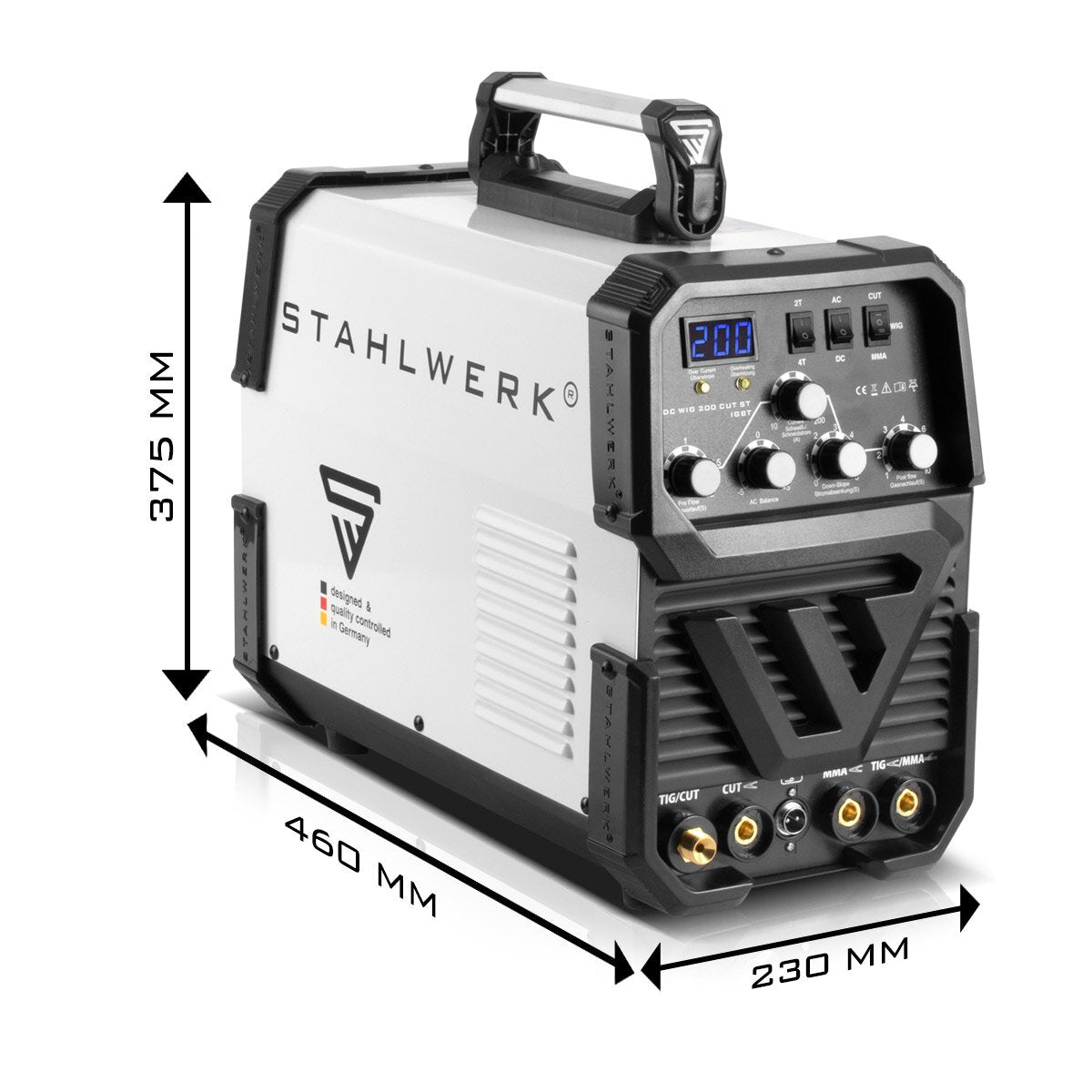 Steelworks welding machine AC / DC WIG 200 Plasma ST IGBT Full equipment / combination white device / 200 AMP WIG + MMA welding machine with 50 AMP cut plasma cutter, aluminum