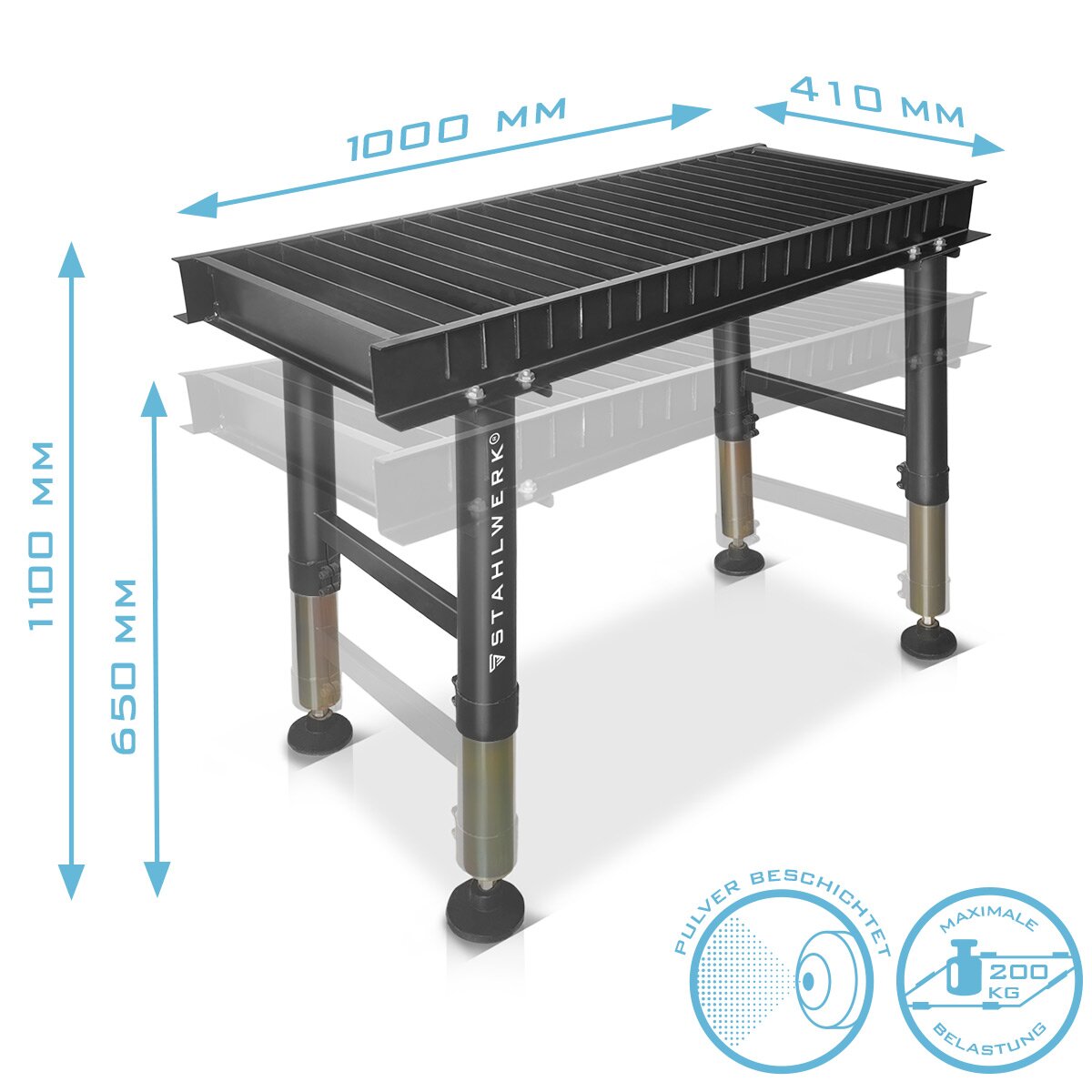 Steelwork plasma cutting table PCT-1000 ST 1000 x 410 mm height adjustable plasmatic | Powder-coated cut-Bank for professional plasma cutting