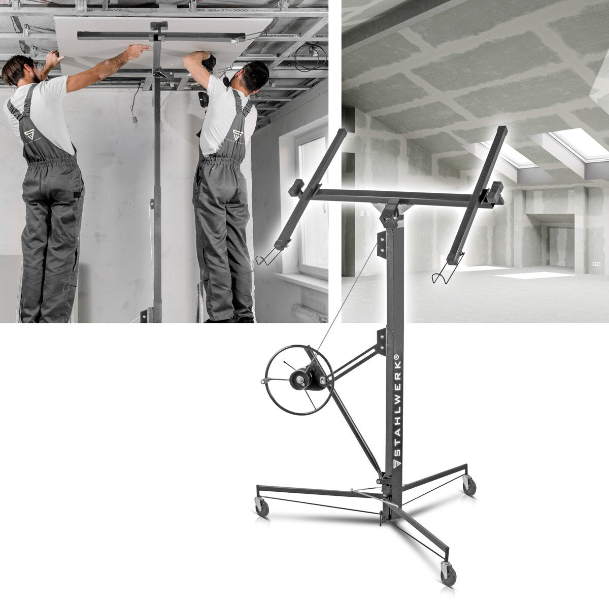 Steelworks plate lifter PH-465 ST 1.92-4.86 m, up to 68 kg resilient, plate lift / assembly lift / panel lifter for professional assembly of rigip plates and other drywall elements