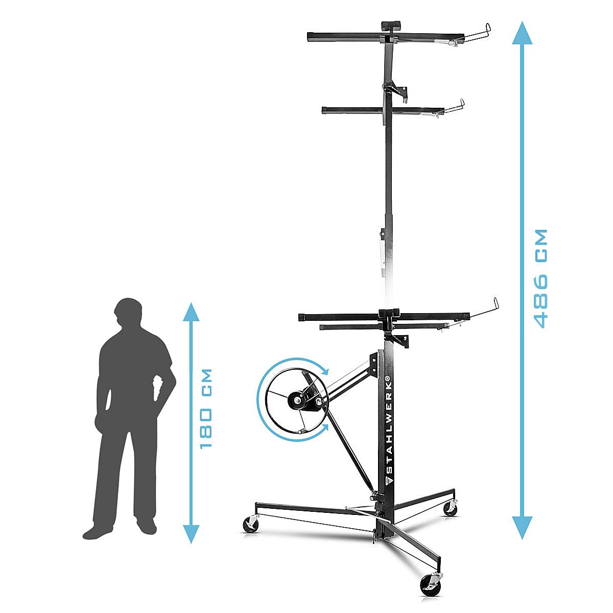 Steelworks plate lifter PH-465 ST 1.92-4.86 m, up to 68 kg resilient, plate lift / assembly lift / panel lifter for professional assembly of rigip plates and other drywall elements