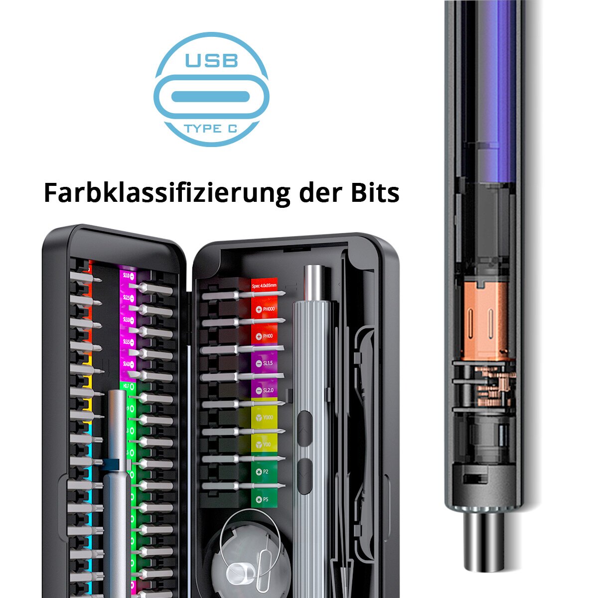 Steelworks electrical precision screwdriver set EPS-58 ST 58-part battery fine mechanics set | Fine tools | Fine ride -on converter | Fine screwdriver | USB screwdriver with a bit set