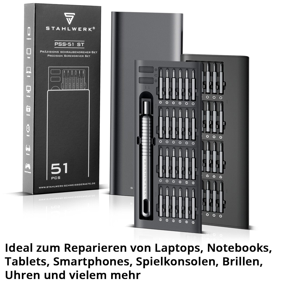 Steelworks precision screwdriver set PSS-51 ST 51-piece fine mechanics set | Fine tools | Fine ride -on converter | Fine screwdrivers with chrome-vanadium-bit set