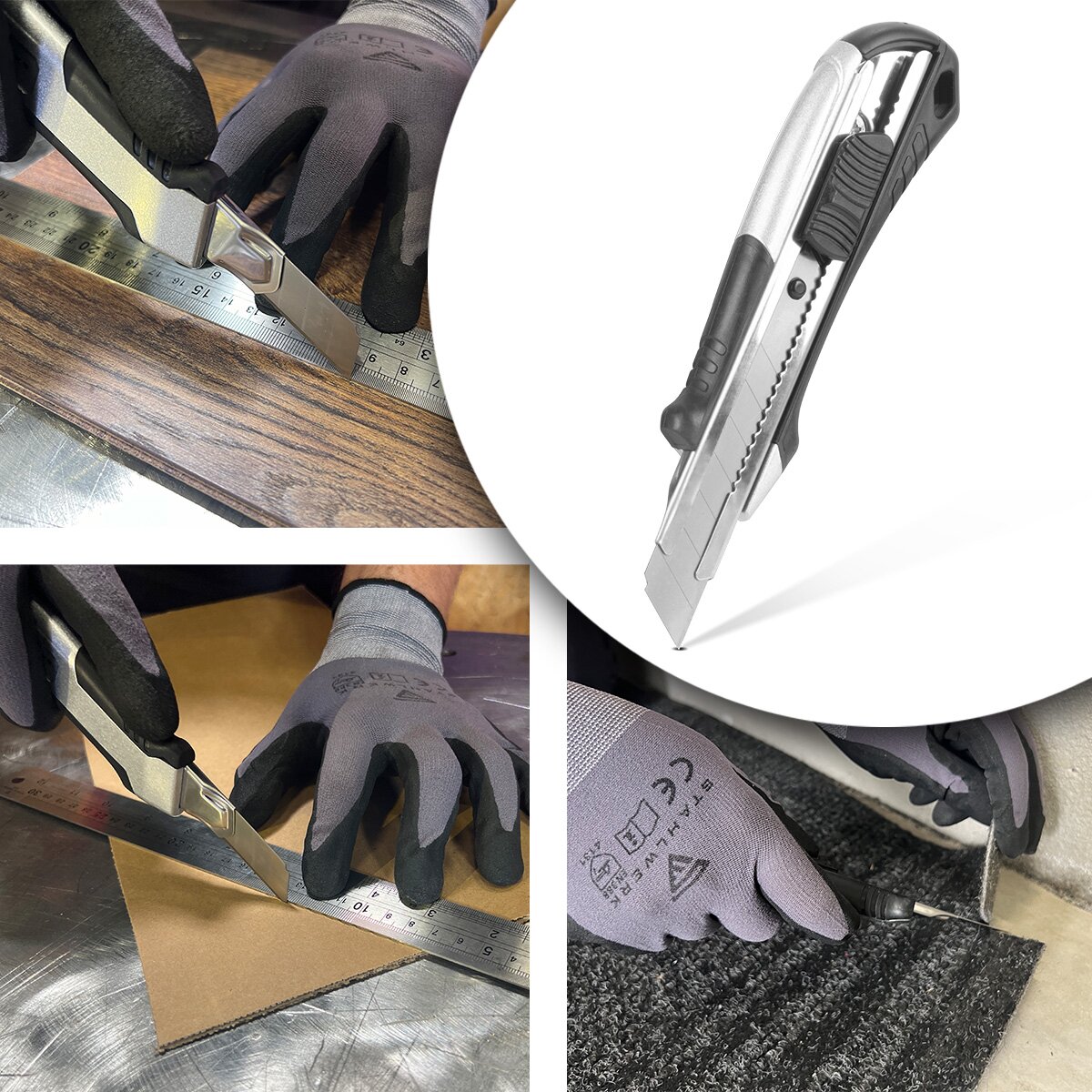 Steelwork Premium-cutter knife PCM-182 ST 3 Set with 18 mm abrrage blades Profi cutter | Carpet knife | Safety knife | Package knife | Cardboard knife