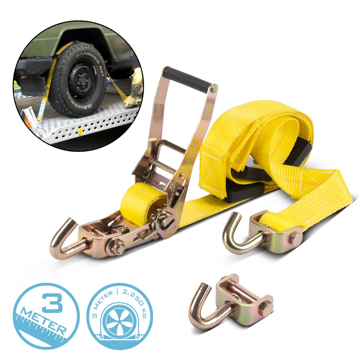 Steelworks wheel protection TRS-50 ST 3 m x 50 mm 2,250 kg tire rats | Tension belt | Lashing belt | Transport belt | Tire belt | Motor guise strap with ratchet function for car transport