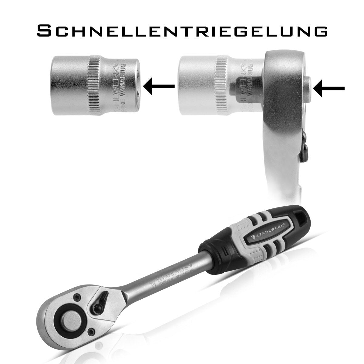 Scatola a cricchetto professionale da 60 parti in acciaio con crack di commutazione da 1/2 pollice da denti da crollo del vanadio Chrome, compresa il tasto socket e il set di bit S2 in acciaio