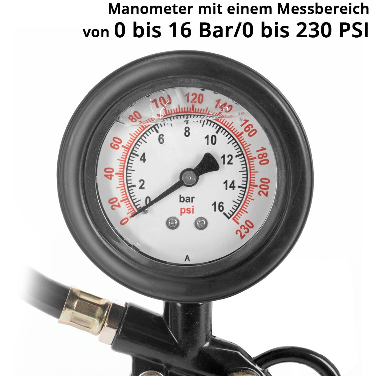 STAHLWERK Druckluft-Reifenfüllpistole DRA-161 ST | Druckluft Reifenfüller mit Manometer | 2-in-1 Reifendruckprüfer für PKW, LKW, Motorrad, Fahrrad | Messbereich 0 bis 16 Bar/ 0 bis 230 PSI