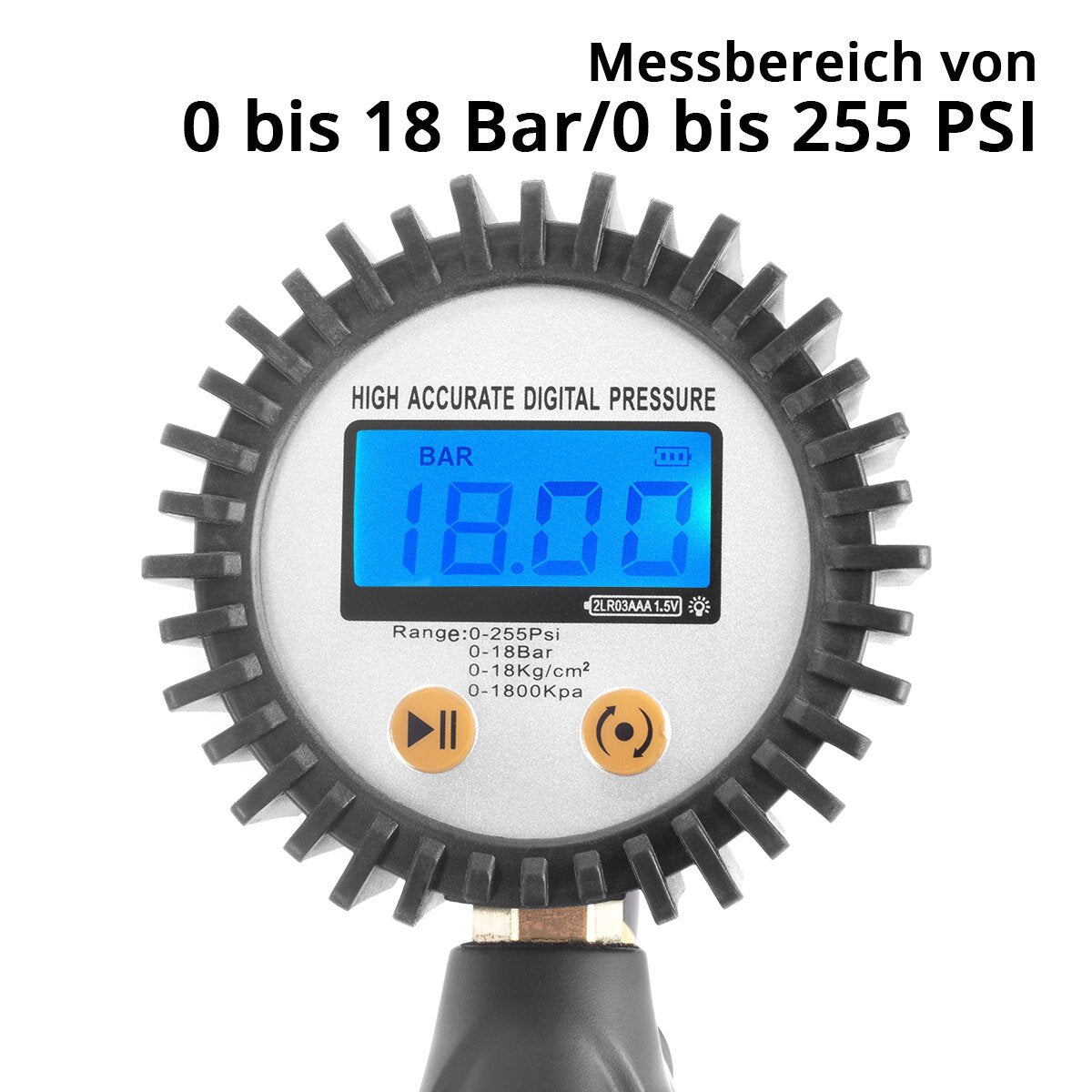 STAHLWERK Digitale Druckluft-Reifenfüllpistole DRD-18 ST | Druckluft Reifenfüller mit digitalem Manometer | Reifendruckprüfer für PKW, LKW, Motorrad, Fahrrad | Messbereich 0-18 Bar / 0-255 PSI