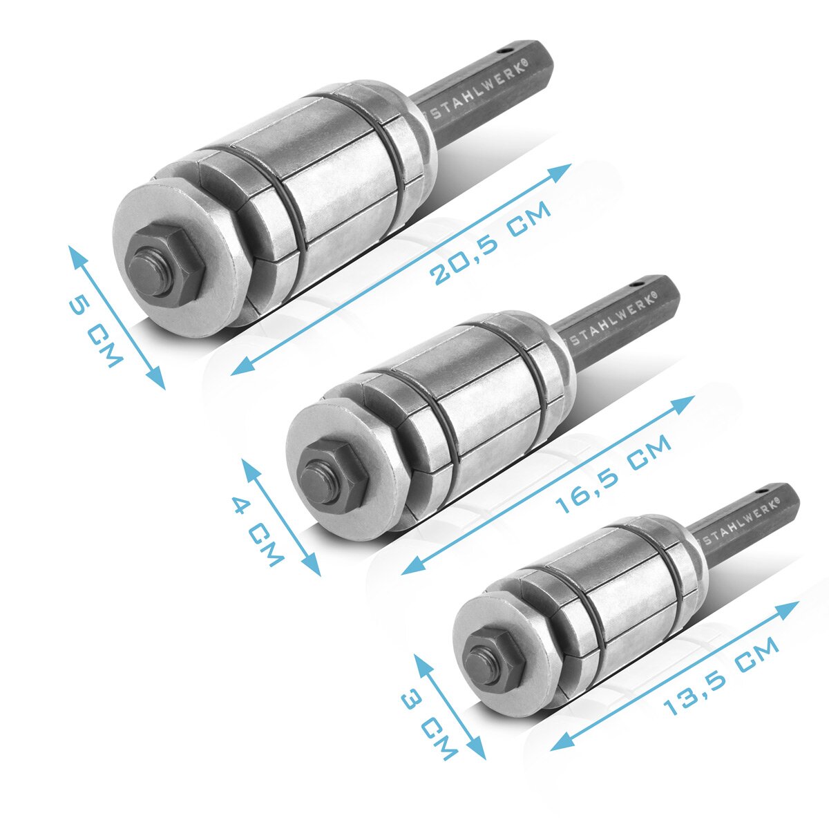 STAHLWERK Rohrweiter Set 29-89 mm 3-teiliger Auspuff Rohraufweiter Satz | Rohrexpander | Auspuffrohrformer | Rohrspreizer | Kfz Werkzeug für Auspuffanlagen