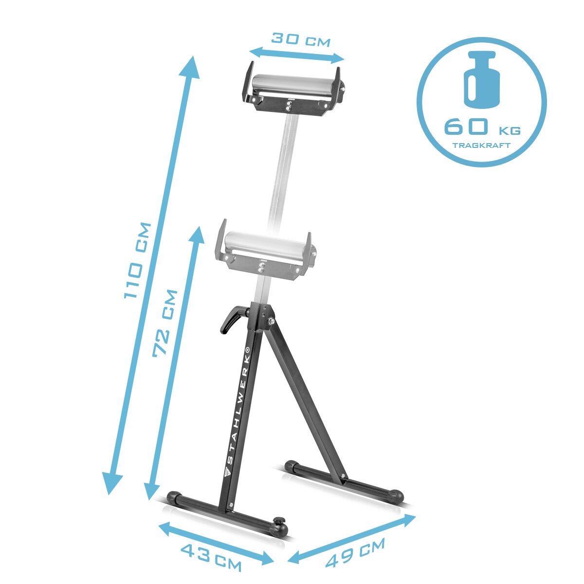 Steelworks rollerbock RB-1110 St Workbose | Piegaletta Pietra Regolabile da 720 a 1.100 mm con 60 kg di capacità di carico e copertura del rotolo