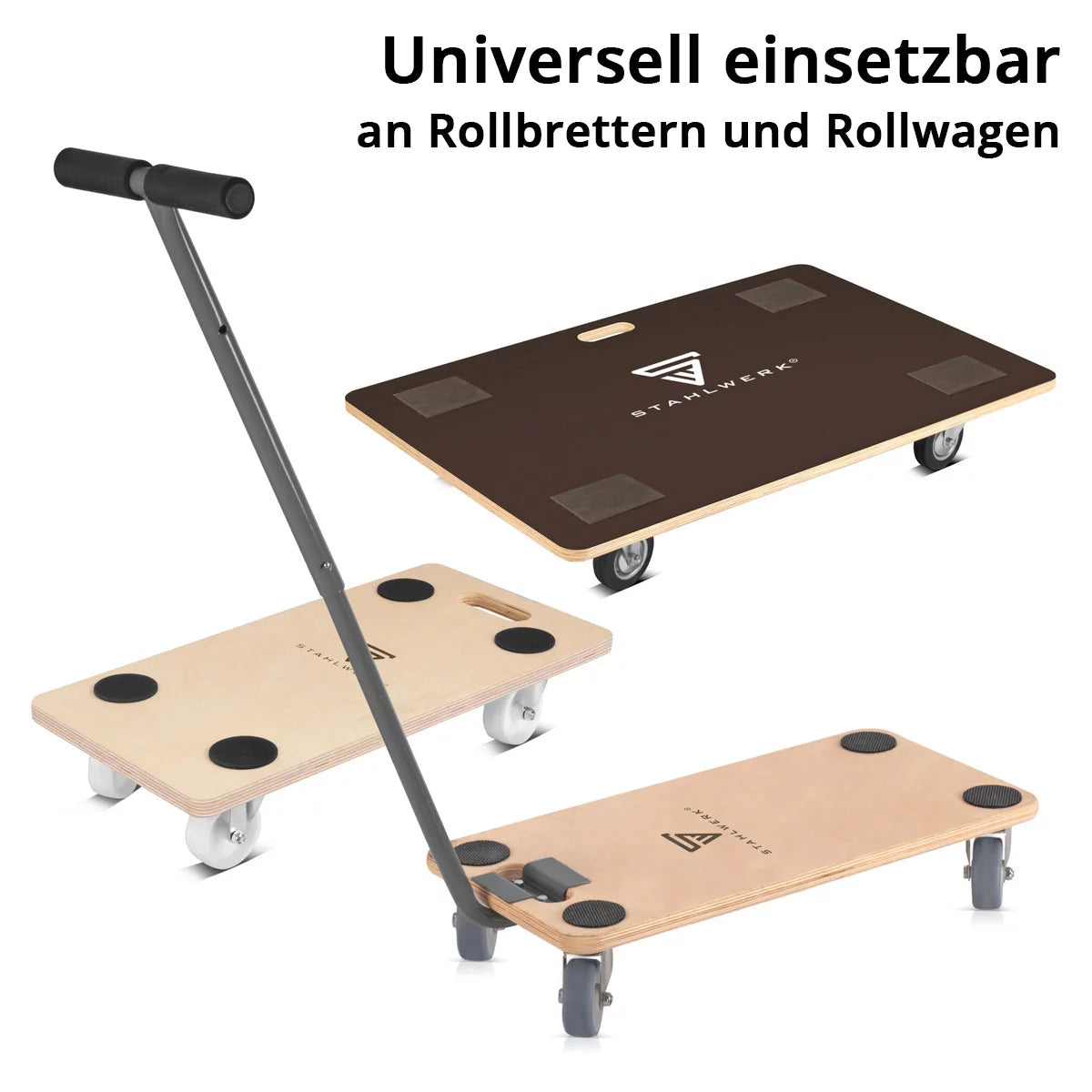 Stahlwerk trolling tr-250 st with handle 250 kg load capacity and abrasion-resistant steering rollers 58 x 29 cm platform car | Transport car | Furniture roller | Rolling board | Handlars | Transporter