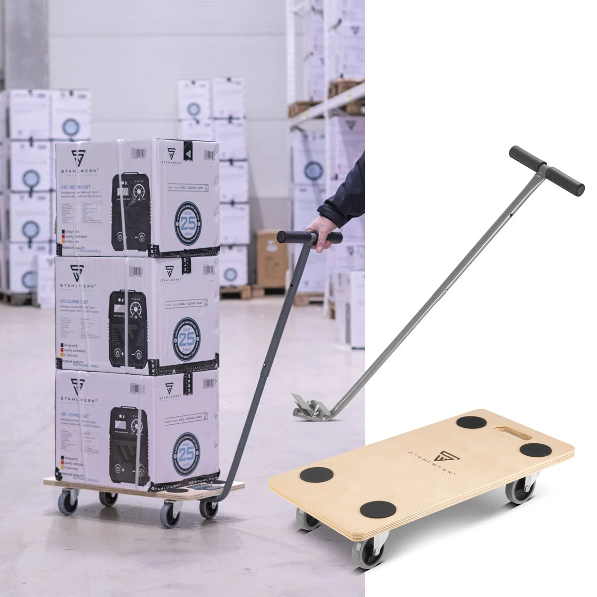 Trolebre de acero TRS-250 St con capacidad de carga de 250 kg y rodillos de dirección de goma 58 x 29 cm de plataforma de plataforma | Coche de transporte | Roller de muebles | Tablero de rodillos | Mandizadores | Transportista