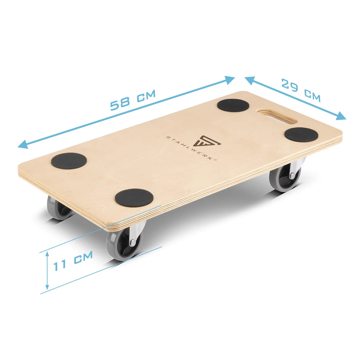 Trolebre de acero TRS-250 St con capacidad de carga de 250 kg y rodillos de dirección de goma 58 x 29 cm de plataforma de plataforma | Coche de transporte | Roller de muebles | Tablero de rodillos | Mandizadores | Transportista