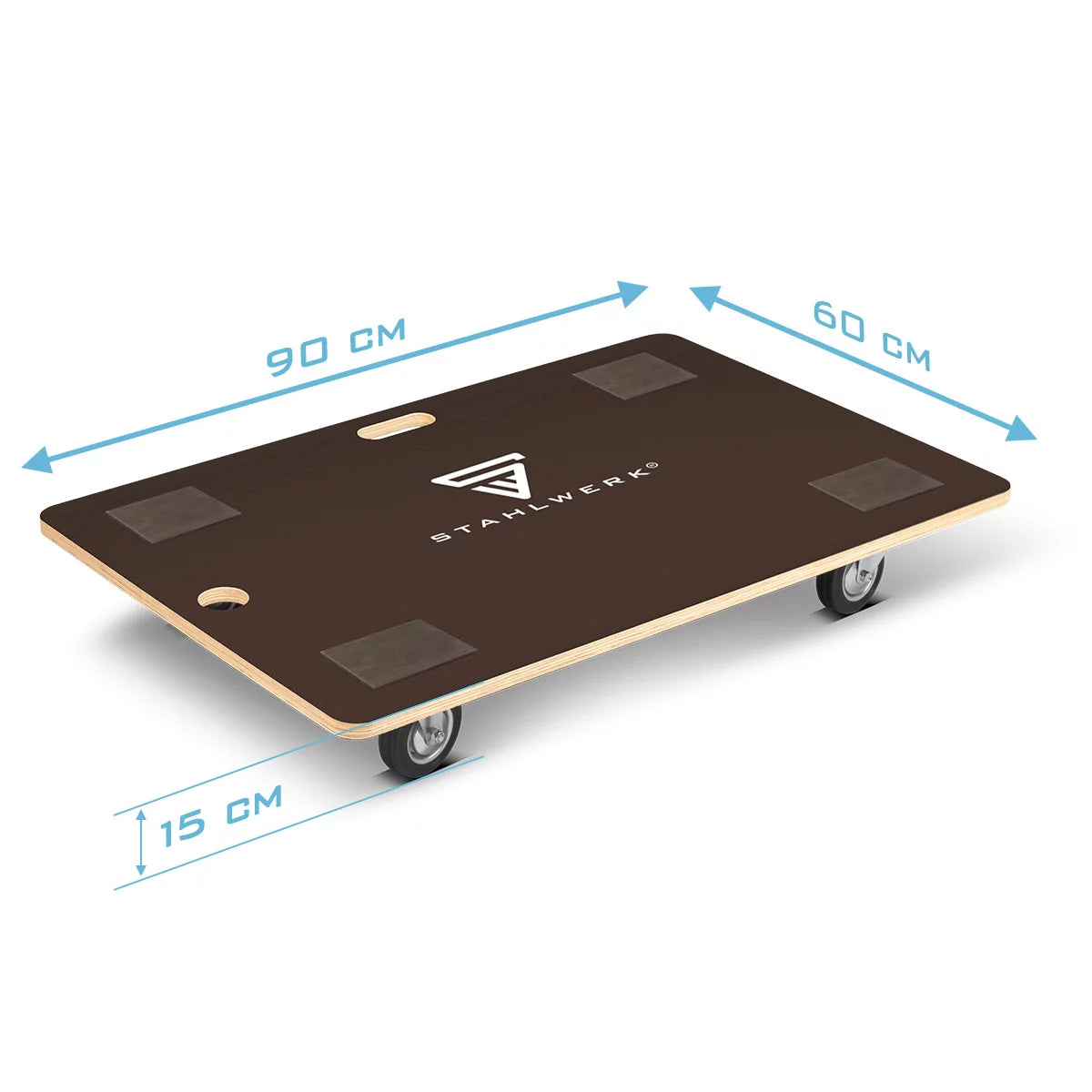 Stahlwerk trolley TR-300 ST with handle 300 kg load capacity and rubberized steering rollers 90 x 60 cm platform car | Transport car | Furniture roller | Rolling board | Handlars | Transporter