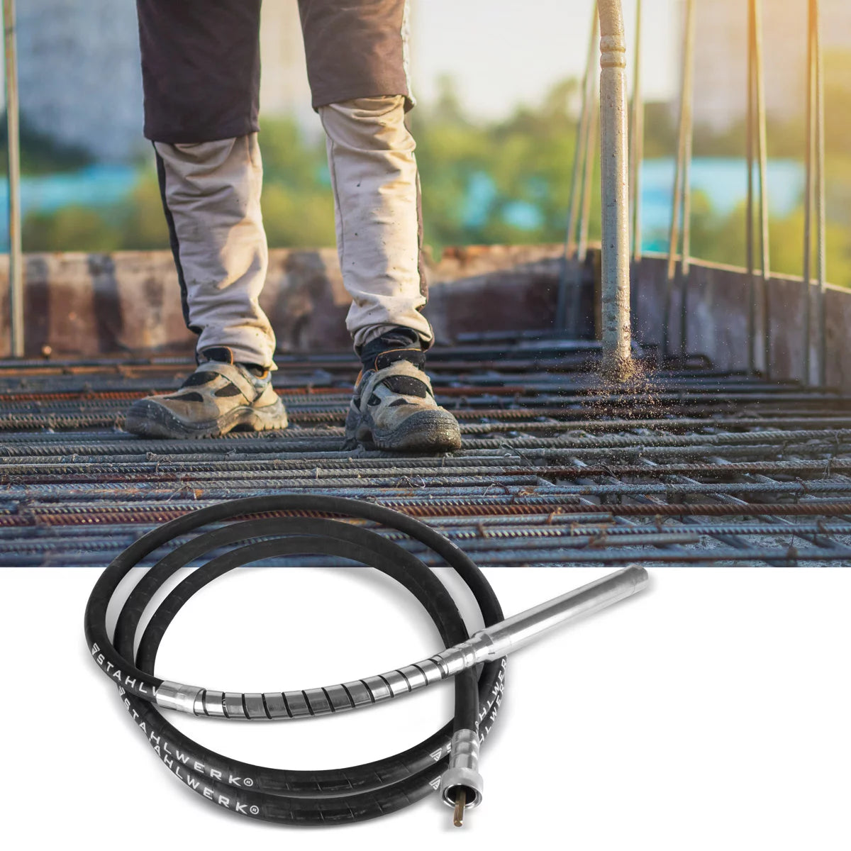 STAHLWERK Rüttelflasche Ø 45 mm | 600 cm Schlauchlänge | Innenrüttler mit flexibler Welle für Elektro-Betonrüttler | Rüttelschlauch für Betonverdichter, Flaschenrüttler und Betonvibratoren