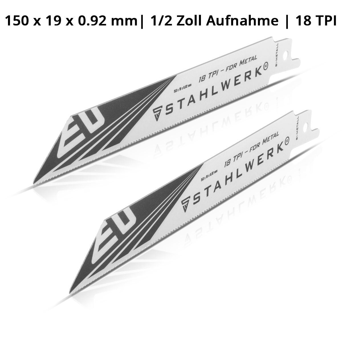 STAHLWERK Metall-Sägeblatt 2er Set 150 x 19 x 0,92 mm Long Life Säbelsägeblätter | Reciprosägeblätter mit 1/2 Zoll Aufnahme und 18 TPI für Säbelsägen | Reciprosägen | Stichsägen