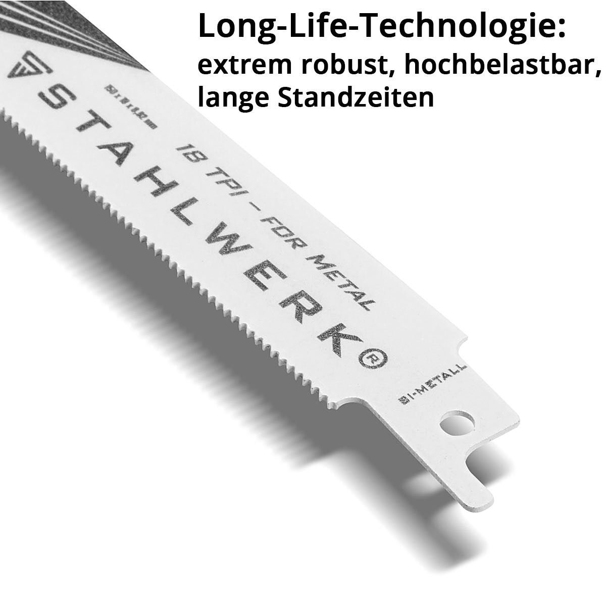 STAHLWERK Metall-Sägeblatt 2er Set 150 x 19 x 0,92 mm Long Life Säbelsägeblätter | Reciprosägeblätter mit 1/2 Zoll Aufnahme und 18 TPI für Säbelsägen | Reciprosägen | Stichsägen