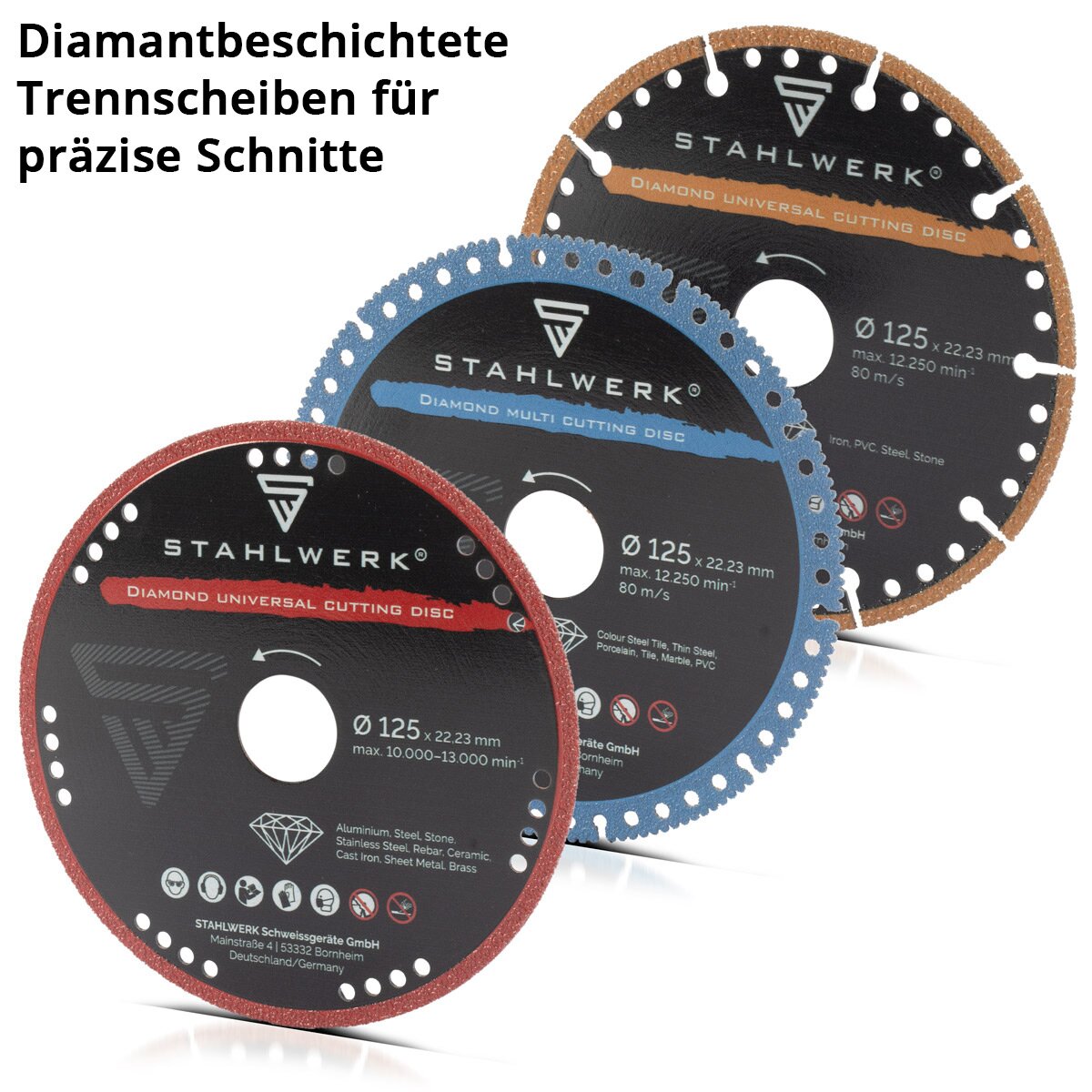 STAHLWERK Diamant-Trennscheiben 3er Set Sägeblatt für verschiedene Materialien | 125 x 22,23 mm