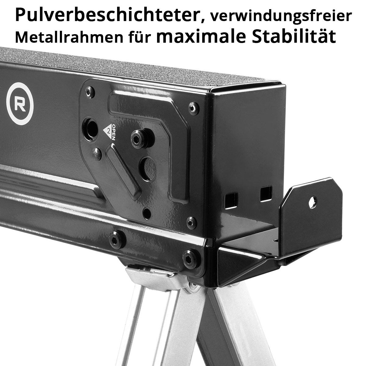 STAHLWERK Sägebock SB-757 ST im 2er Set pulverbeschichteter Metall-Arbeitsbock | Universal-Klappbock | Gerüstbock mit einer maximalen Tragkraft von 500 kg und seitlicher Halterung