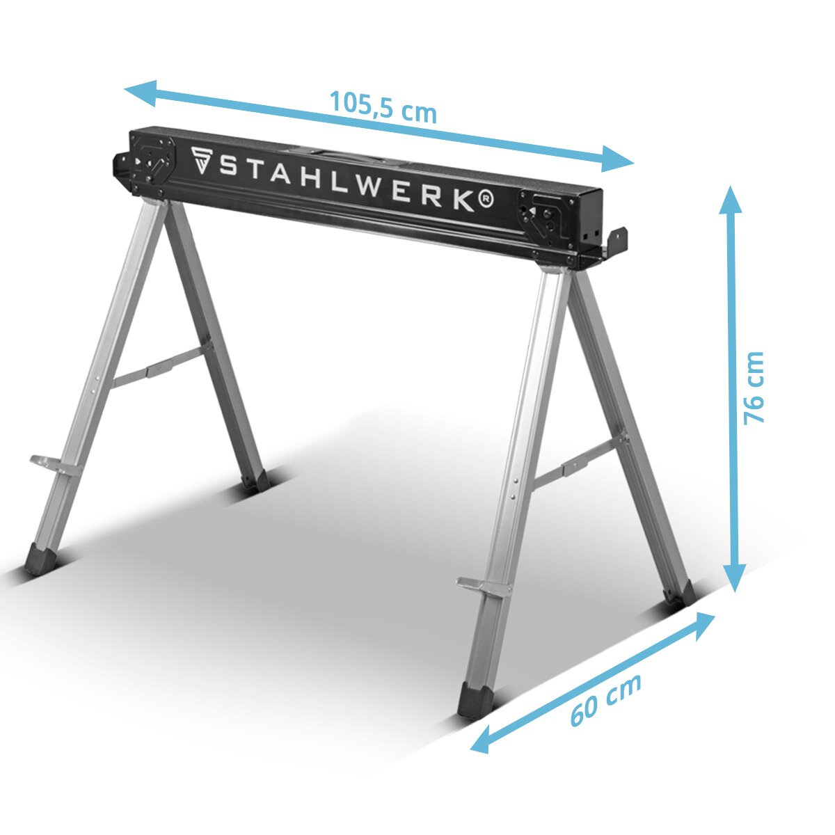 STAHLWERK Sägebock SB-757 ST im 2er Set pulverbeschichteter Metall-Arbeitsbock | Universal-Klappbock | Gerüstbock mit einer maximalen Tragkraft von 500 kg und seitlicher Halterung