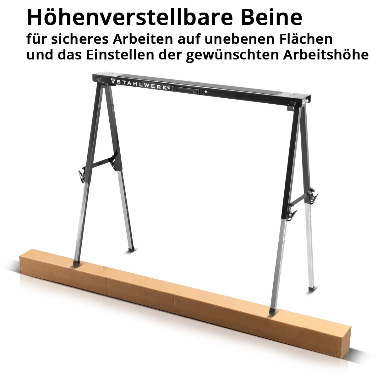 Sägebock SB-910 ST im 2er Set pulverbeschichteter Metall-Arbeitsbock | Universal-Klappbock | Gerüstbock höhenverstellbar von 645 - 910 mm mit 150 kg Tragkraft und rutschhemmender Oberfläche