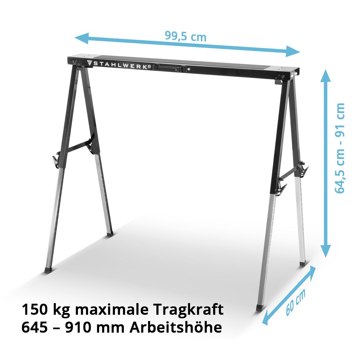 Stahlwerk Sawbock SB-910 ST Pudra Kaplı Metal Çalışma Kutusu | Evrensel Klappbock | 150 kg yük kapasitesi ve kaymaz yüzey ile 645 ila 910 mm arasında ayarlanabilir kısıtlı taş