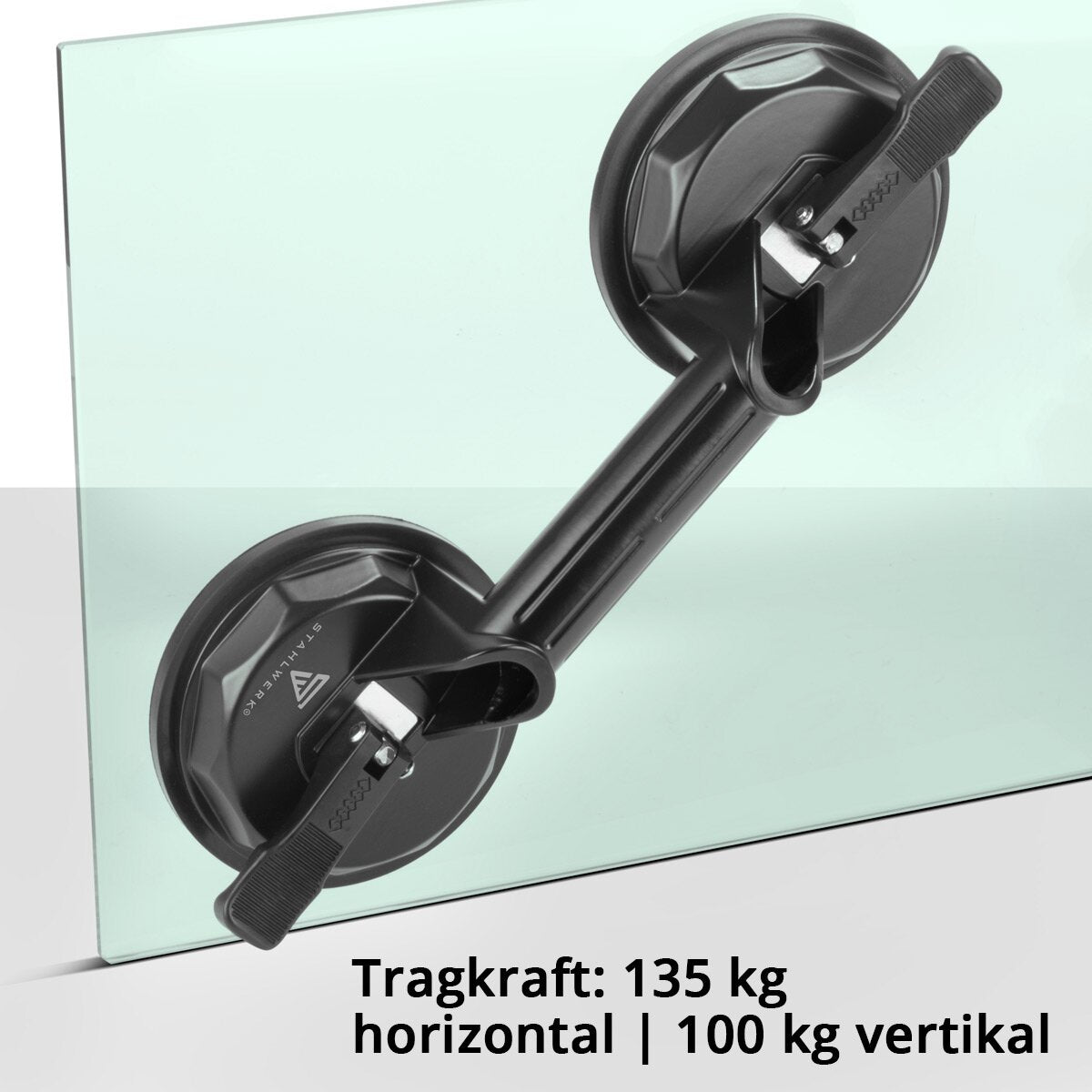 135 kg yük kapasitesi ve 2 x 12.5 cm ile çelik işçilik çift emme tekerlekleri | 5 “Çaplı Vakum Kaldırıcı | Cam Kaldırıcı | Fayans Kaldırıcı | Disk kaldırıcı | Emme Tutucu | Emme kavrama | Cam, fayans, çarşaf, mobilya ve laminat için cam vakum