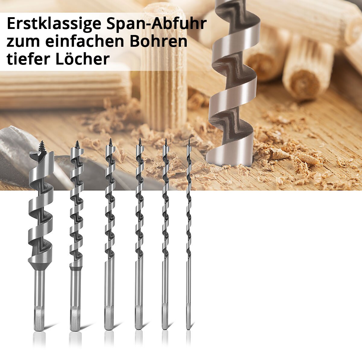 Drill Stahlwerk Holz-Snake 6 Set 6 | 8 | 10 | 12 | 16 | Exercice en spirale de 25 mm | Perceuse en bois | Perceur de faisceau | Foret Lewis | Percet premium en acier au carbone