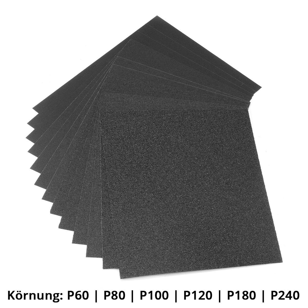 STAHLWERK Schleifpapier 12er Set 230 x 280 mm Siliziumcarbid-Schmirgelpapier | Schleifpads | Schleifmittel mit 60 | 80 | 100 | 120 | 180 | 240 Körnung zum Schleifen und Polieren