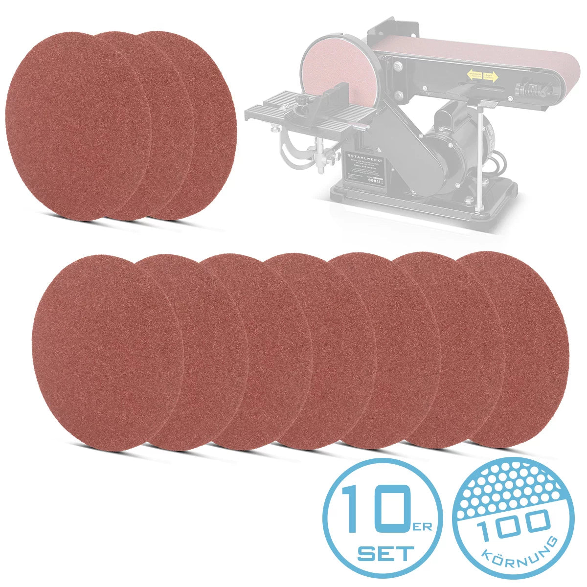 STAHLWERK Schleifscheiben 10er Set 150 mm mit K100 Körnung Schleifpads | Schleifmittel | Zubehör für Tellerschleifer und Schleifgeräte