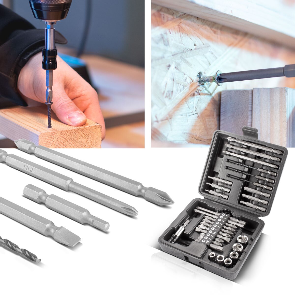 Steelworks 28-part screwdriver-bit set with hexagonal shaft for cordless screwdrivers, bite set and plug-in chrome vanadium including transport box | Screwer Set | Split key set