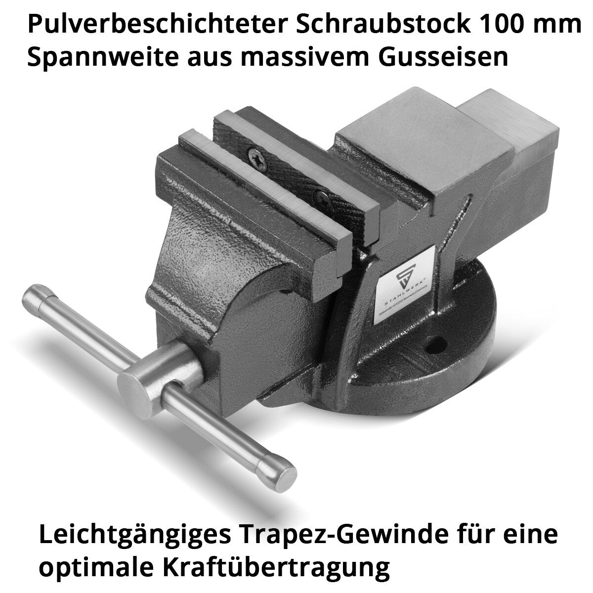 STAHLWERK Schraubstock BV-100 ST aus Gusseisen mit 100 mm Spannweite, Maschinenschraubstock | Werkbankschraubstock | Spannvorrichtung | Parallelschraubstock | Tischschraubstock mit Amboss