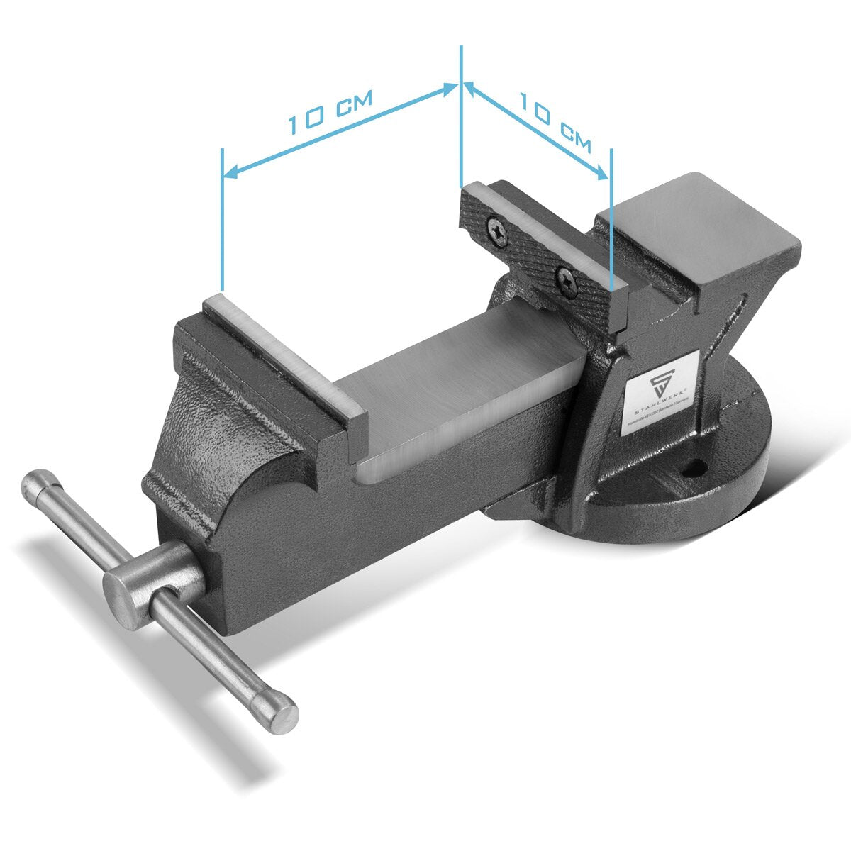 STAHLWERK Schraubstock BV-100 ST aus Gusseisen mit 100 mm Spannweite, Maschinenschraubstock | Werkbankschraubstock | Spannvorrichtung | Parallelschraubstock | Tischschraubstock mit Amboss