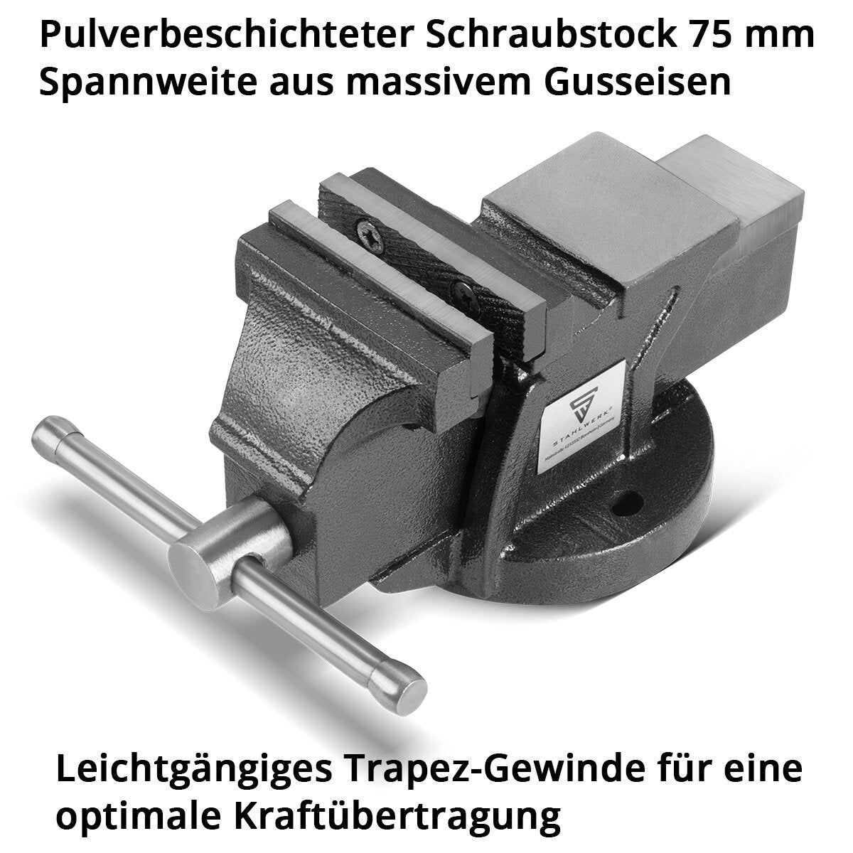 STAHLWERK Schraubstock BV-75 ST aus Gusseisen mit 75 mm Spannweite, Maschinenschraubstock | Werkbankschraubstock | Spannvorrichtung | Parallelschraubstock | Tischschraubstock mit Amboss