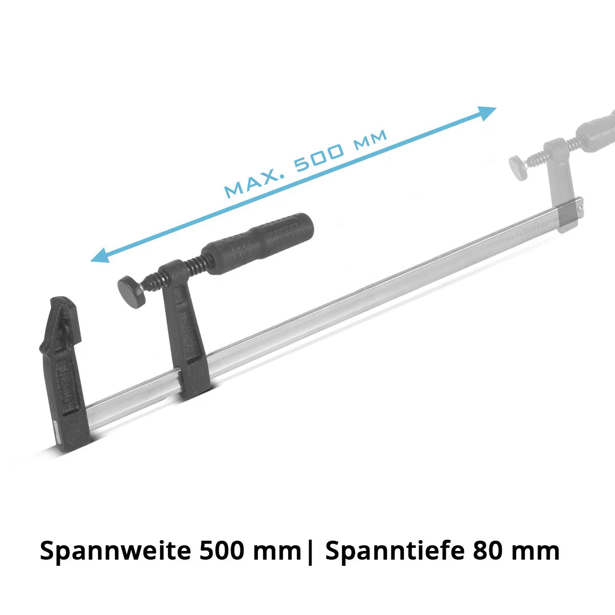 STAHLWERK 3 x Schraubzwinge 80x500 mm | kraftvolle Klemmzwinge aus Stahl und Kunststoff | F-Zwinge zum Fixieren von Werkstücken |stabile Zwinge mit Spannweite 500 mm, Spanntiefe 80 mm