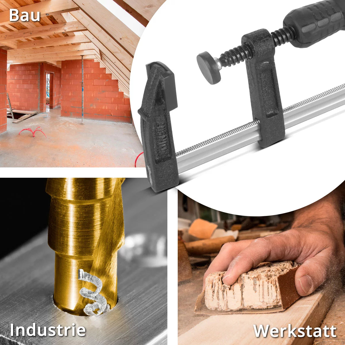 STAHLWERK 3 x Schraubzwinge 80x500 mm | kraftvolle Klemmzwinge aus Stahl und Kunststoff | F-Zwinge zum Fixieren von Werkstücken |stabile Zwinge mit Spannweite 500 mm, Spanntiefe 80 mm