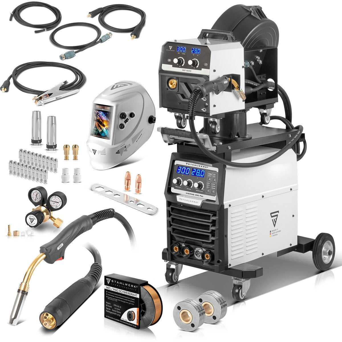 Welding Machine di acciaio MIG Mag 300 Pro Attrezzatura completa di inverter IGBT completo con 300 A e Funzione Pulse Sistema di saldatura combinata 3 in 1 MIG | MMA | Ascensore