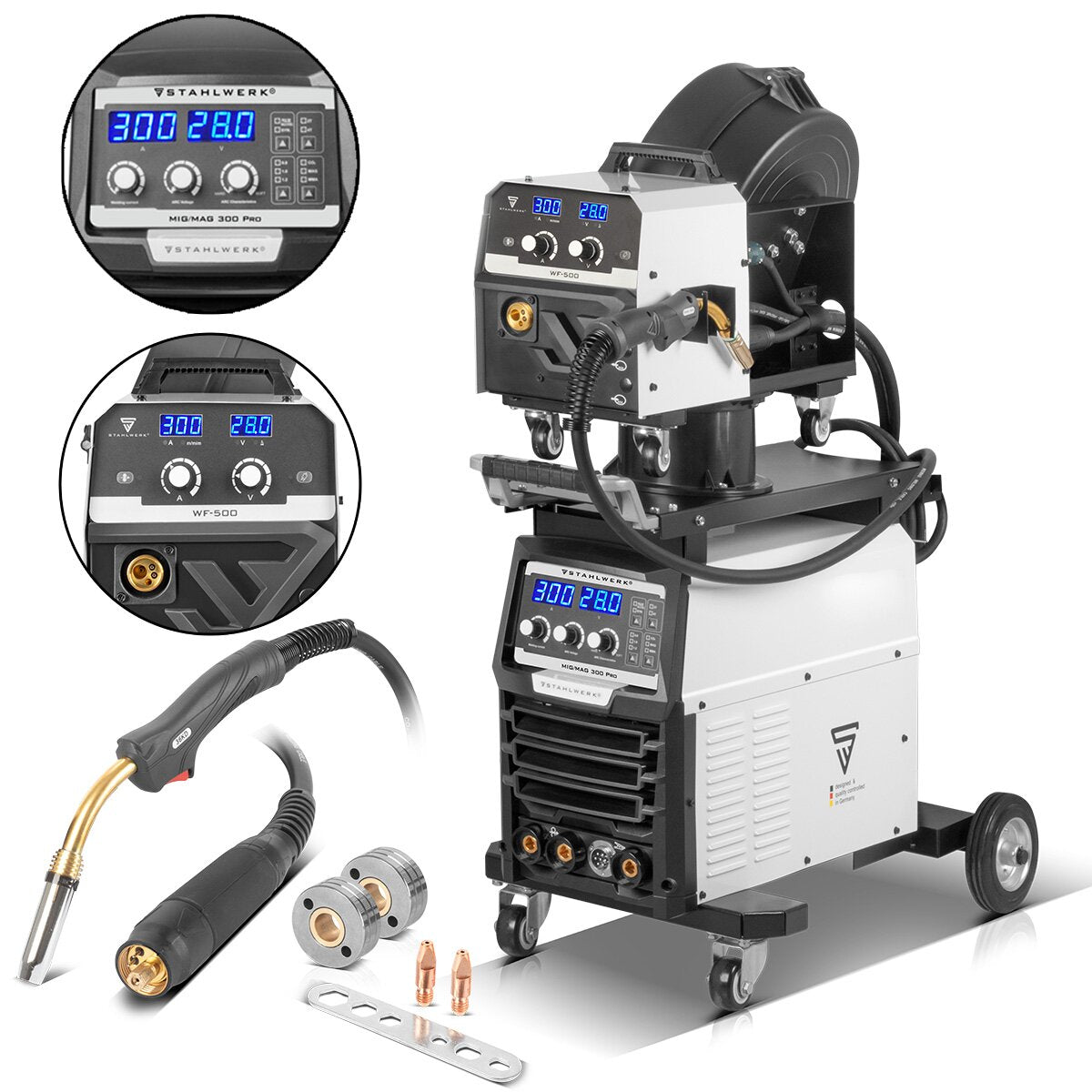 Welding Machine di acciaio MIG Mag 300 Pro Attrezzatura completa di inverter IGBT completo con 300 A e Funzione Pulse Sistema di saldatura combinata 3 in 1 MIG | MMA | Ascensore