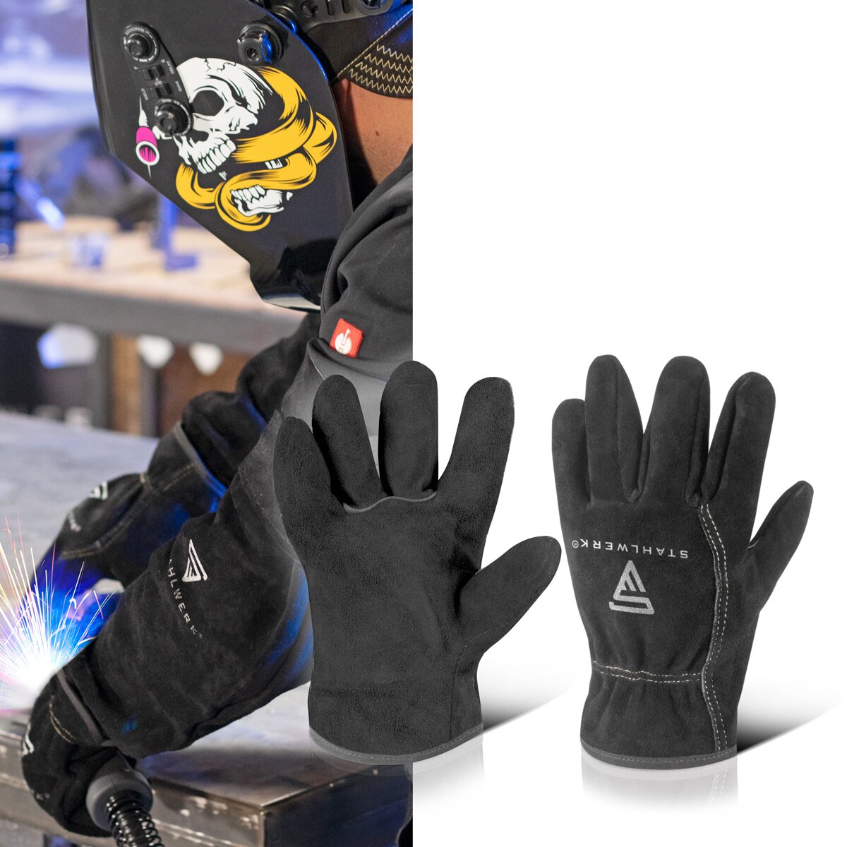 Gants de soudage en acier | Gants de protection thermique | Gants de travail | Des gants résistants à la chaleur en cuir de gabanisme de haute qualité pour le soudage et la coupe du plasma