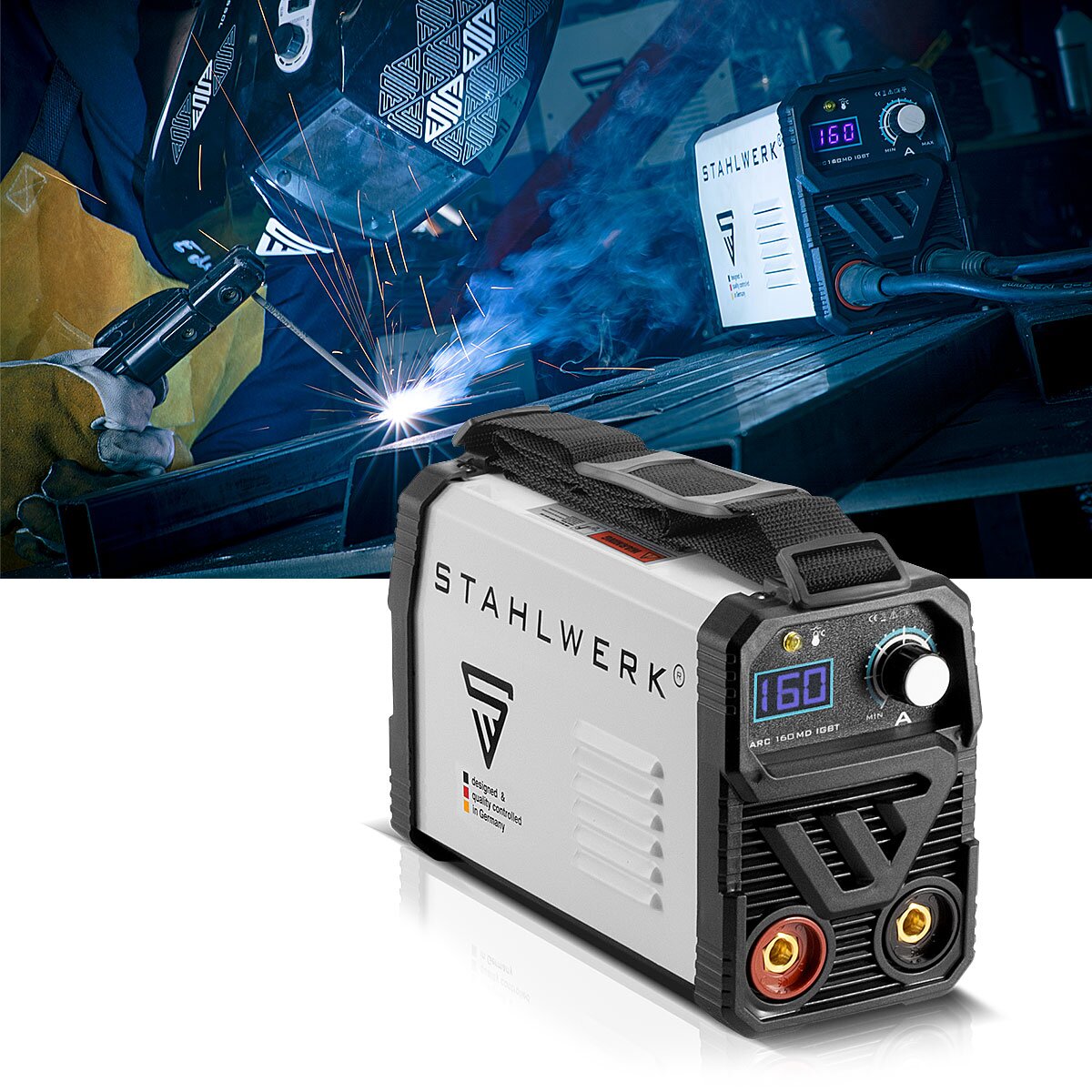 Stahlwerk ARC 160 MD welding machine Full equipment - DC MMA | E-hand | Lift-Tig inverter with 160 ampere, IGBT technology and single board, 7-year manufacturer guarantee