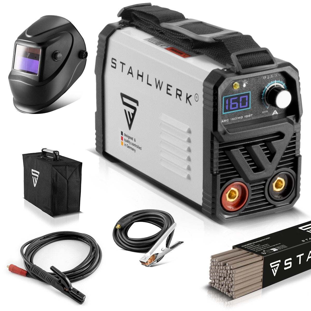 Stahlwerk ARC 160 MD welding machine Full equipment - DC MMA | E-hand | Lift-Tig inverter with 160 ampere, IGBT technology and single board, 7-year manufacturer guarantee