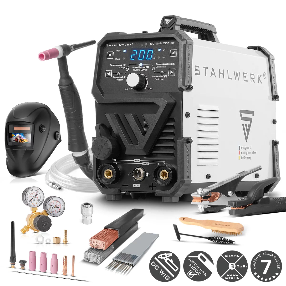 STAHLWERK DC TIG 200 ST 2026 - Fully equipped set - Combi TIG welding machine with 200 A and MMA, welding of steel, stainless steel and much more. (no ALU welding)