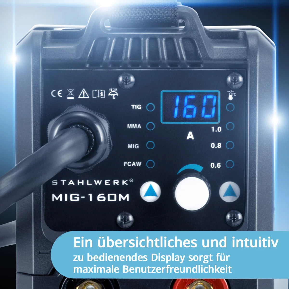 STAHLWERK MIG MAG 160 M Vollausstattung IGBT-Schweißgerät Vollsynergisches 5 in 1 Kombigerät mit echten 160 Ampere und 2 Rollen Antrieb / Fülldraht, MIG MAG, ARC MMA, Lift TIG